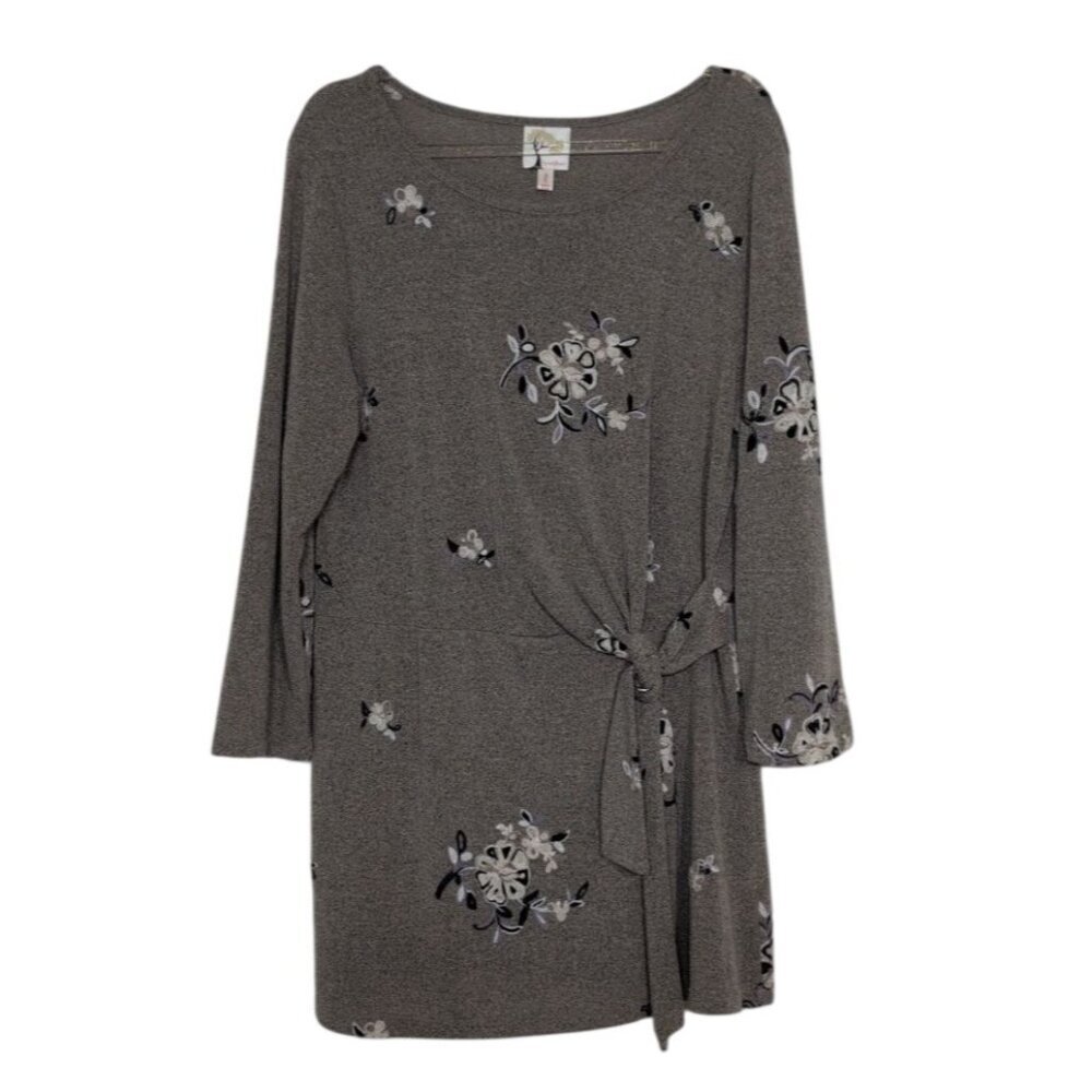 Fig & Flower Embroidered Floral Dress Womens Size Large Beige Boho Lightweight